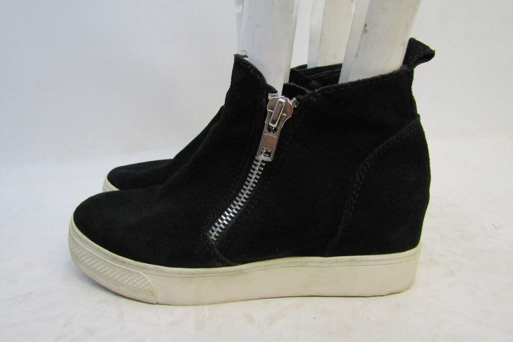 Steve Madden Womens Sz 7.5 M Black Suede Zip Hidden Wedge Boots Sneakers Shoes